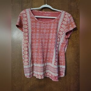 Lucky Brand Women's Coral and White Short Sleeve Top